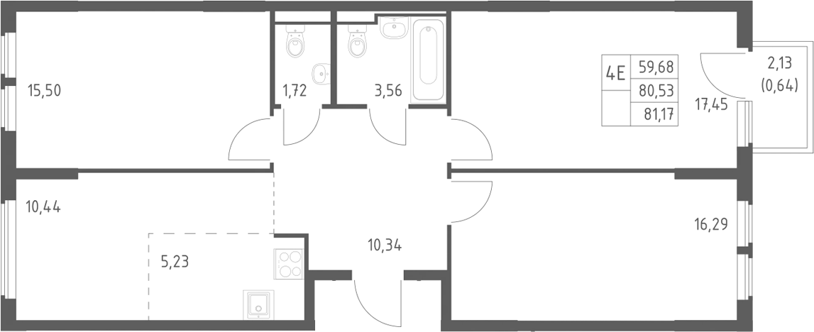 4+ комнаты, 80.53 м², 3/14 этаж, ЖК «Остафьево»