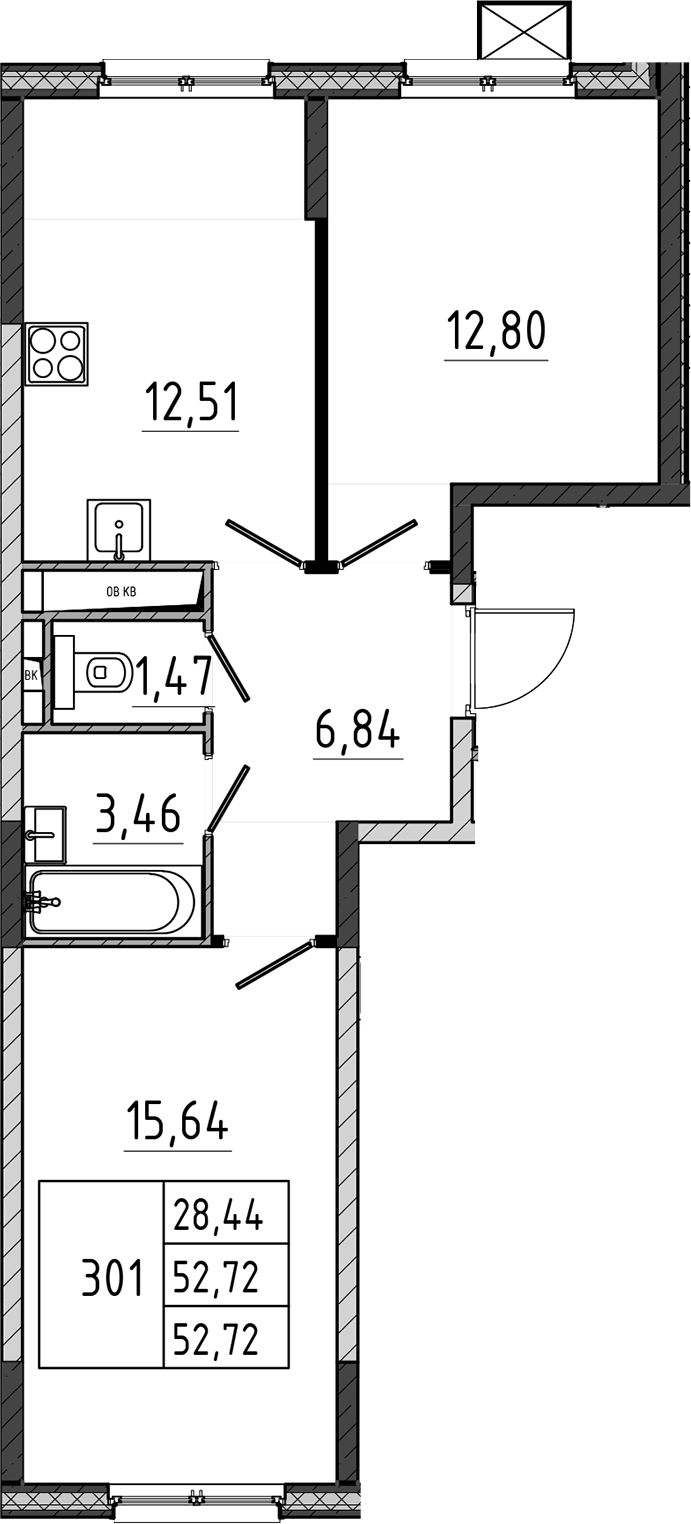 2-комн., 52.72 м², 4/17 этаж, ЖК «Поварово-Молодежный-2»