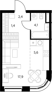 Студия, 31 м², 29/43 этаж, ЖК «Адмирал»