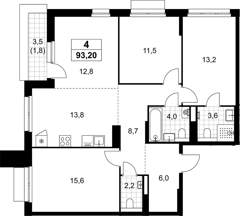 4+ комнаты, 91.4 м², 16/17 этаж, ЖК «Деснаречье»