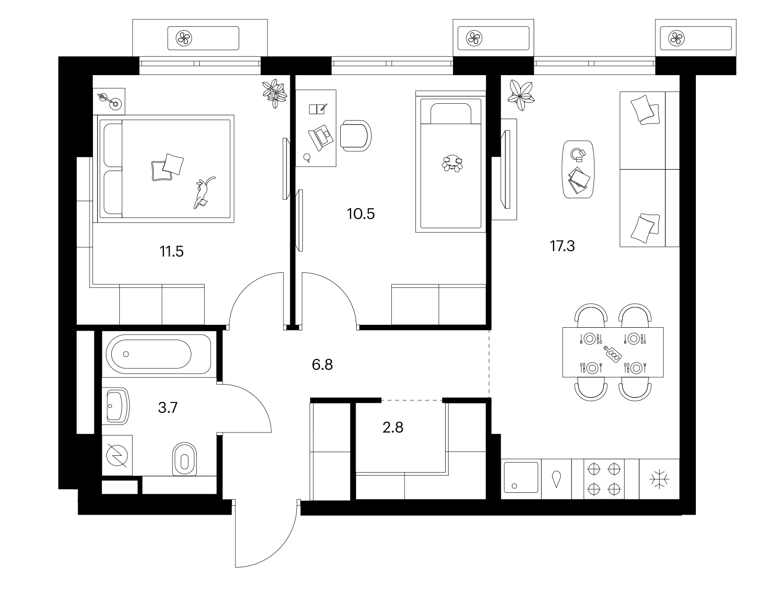 2-комн., 52.6 м², 24/25 этаж, ЖК «Ярославский»