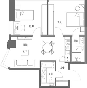 2-комн., 57.6 м², 27/54 этаж, ЖК «Северный Порт»