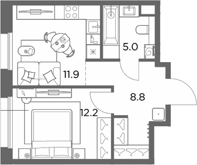 1-комн., 37.9 м², 3/6 этаж, ЖК «Станиславский»