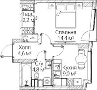 1-комн., 35 м², 42/60 этаж, ЖК «СЕЗАР БУДУЩЕЕ»
