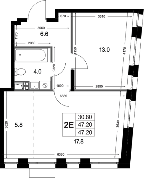 2-комн., 47.2 м², 3/3 этаж, ЖК «Кореневский Форт 2.3»