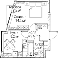 1-комн., 30.64 м², 40/60 этаж, ЖК «СЕЗАР БУДУЩЕЕ»