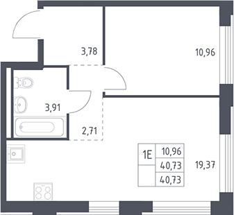 2-комн., 40.73 м², 4/12 этаж, ЖК «Рублевский квартал»