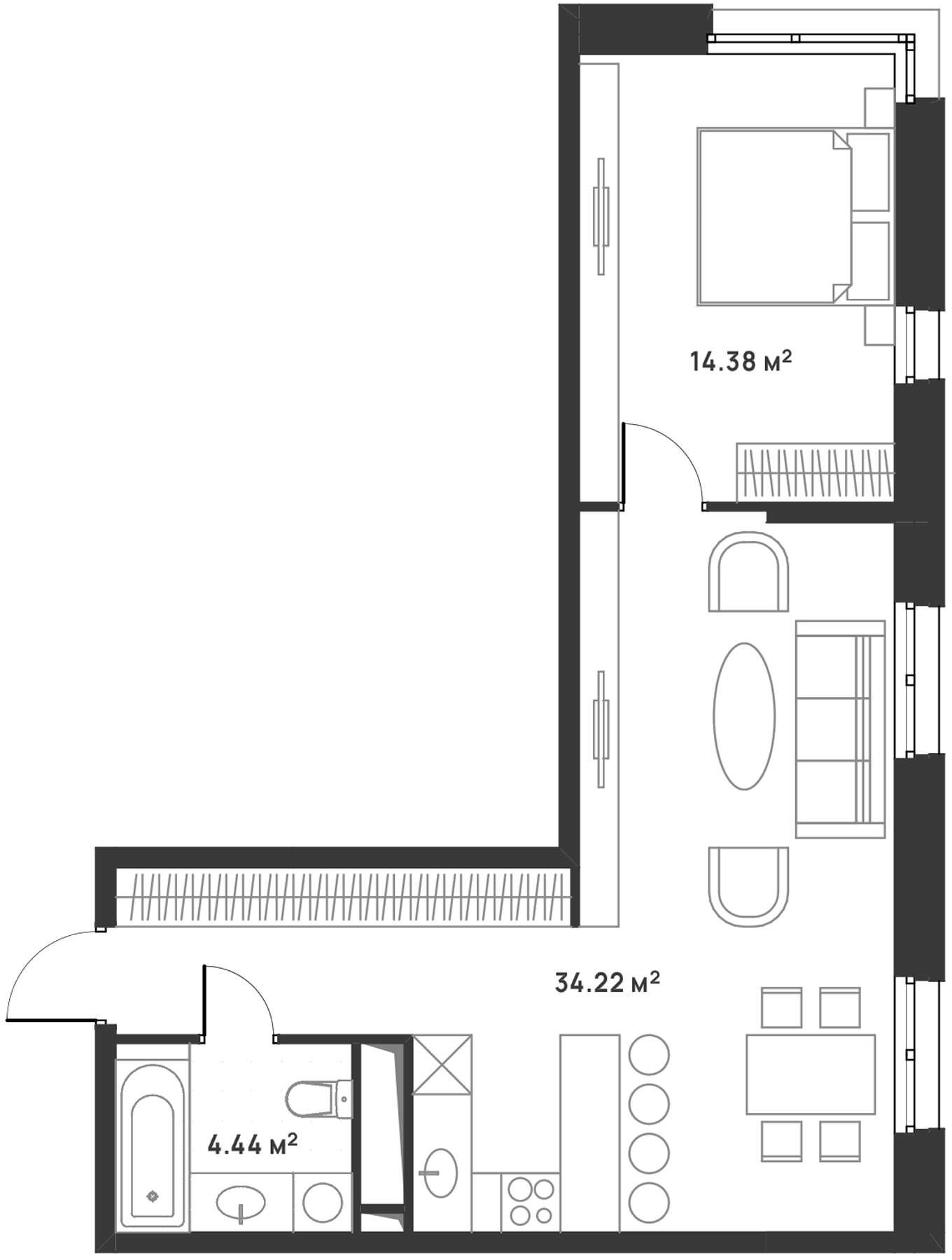 2-комн., 53.04 м², 10/30 этаж, ЖК «Дюна»