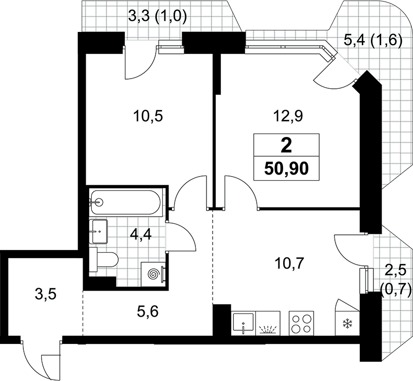 2-комн., 47.6 м², 10/10 этаж, ЖК «Прокшино»