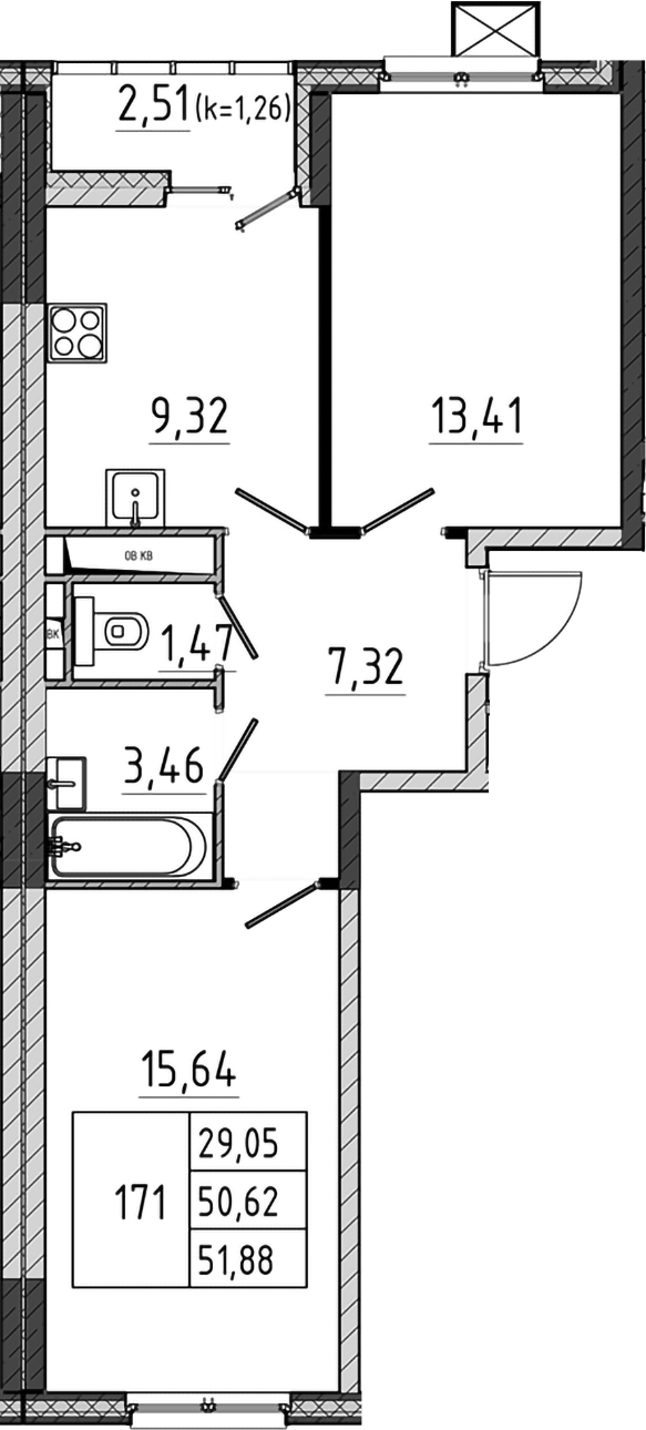 2-комн., 50.62 м², 11/17 этаж, ЖК «Поварово-Молодежный-2»