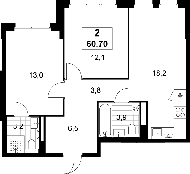 3-комн., 60.7 м², 6/22 этаж, ЖК «Деснаречье»