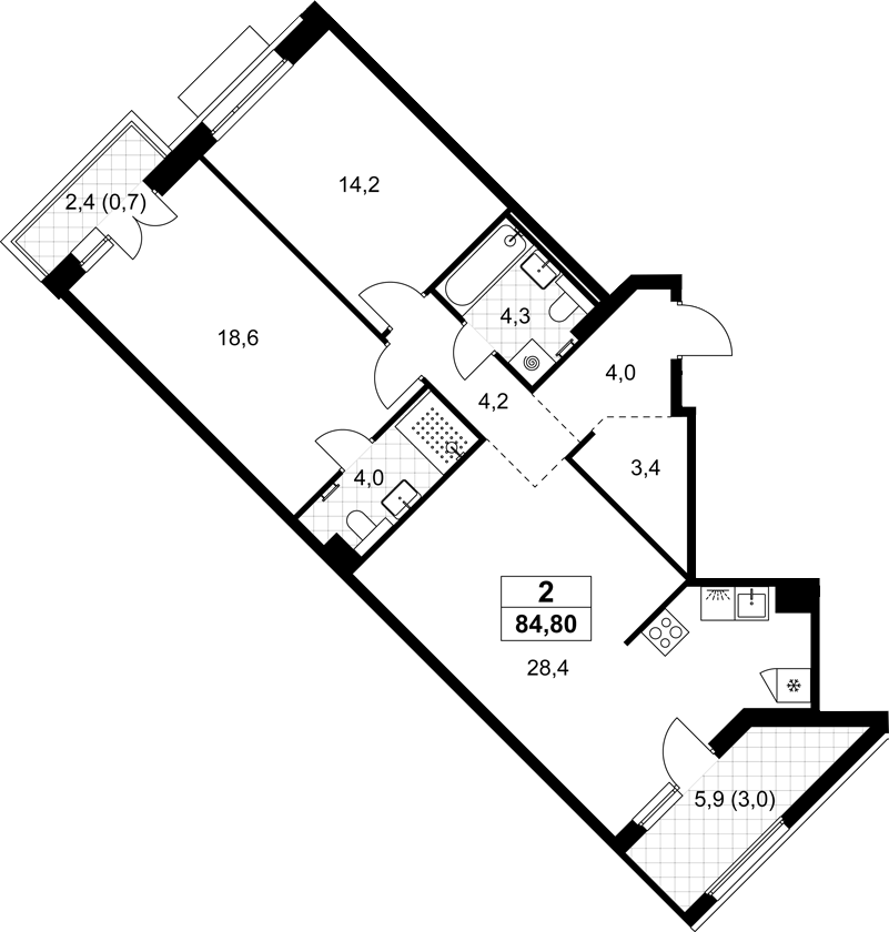3-комн., 81.1 м², 7/8 этаж, ЖК «Хольм»