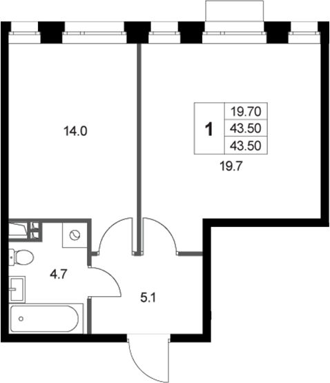 1-комн., 43.5 м², 2/3 этаж, ЖК «Кореневский Форт 2.3»