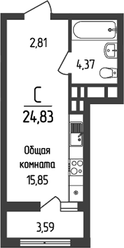 Студия квартира, 23.03 м² в ЖК Кумир — фото 2