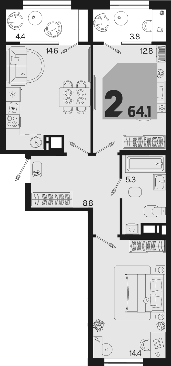 2-комн. квартира, 55.9 м² в ЖК Первое место — фото 2