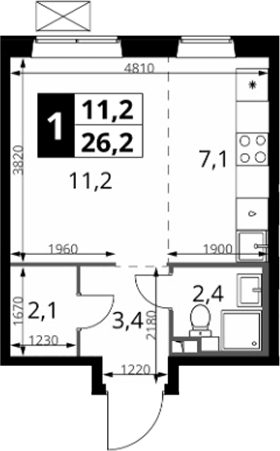 Студия, 26.2 м², 2/24 этаж, ЖК «1-й Южный»