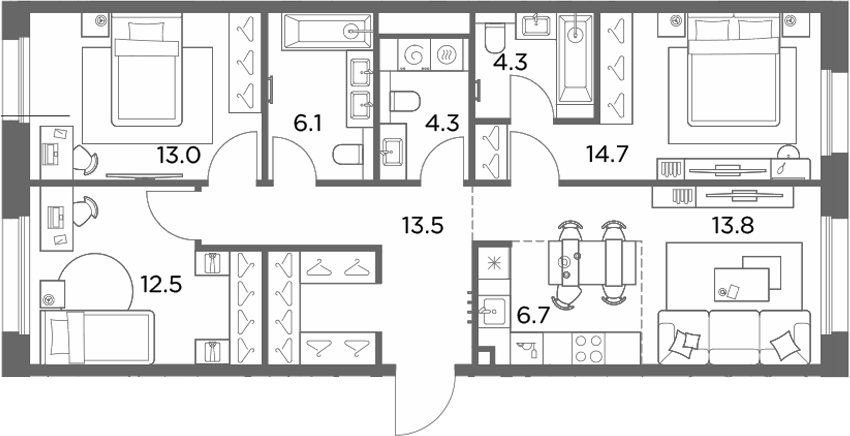 4+ комнаты, 88.9 м², 5/6 этаж, ЖК «Станиславский»