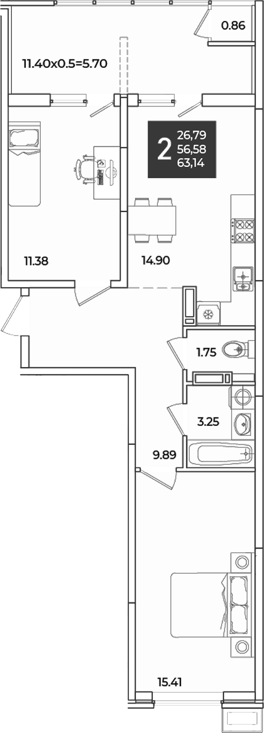 2-комн. квартира, 56.58 м² в ЖК Образцово — фото 2