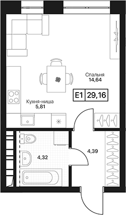 Студия, 29.16 м², 9/13 этаж, ЖК «Пушкино Град»