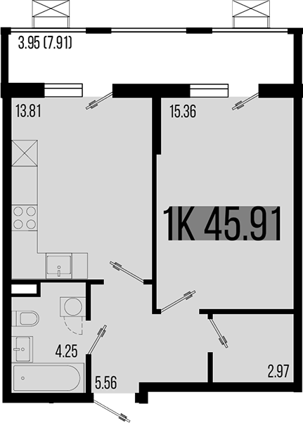 1-комн. квартира, 41.95 м² в ЖК Цветной бульвар — фото 2