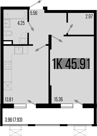 1-комн. квартира, 41.95 м² в ЖК Цветной бульвар — фото 2