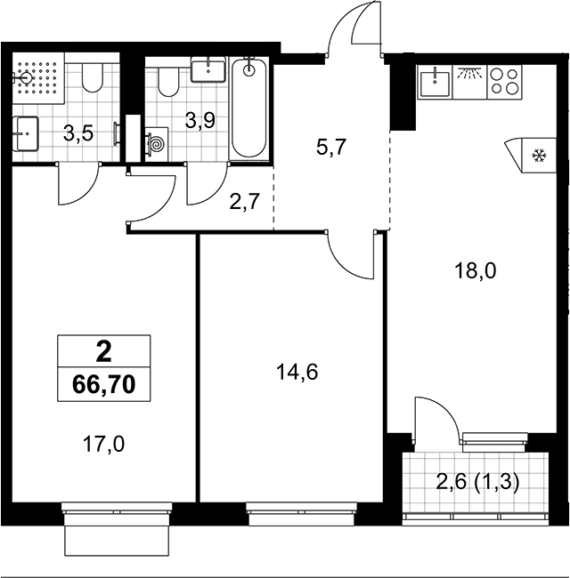 3-комн., 65.4 м², 12/17 этаж, ЖК «Деснаречье»