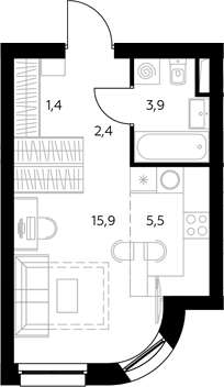 Студия, 29.4 м², 6/43 этаж, ЖК «Адмирал»