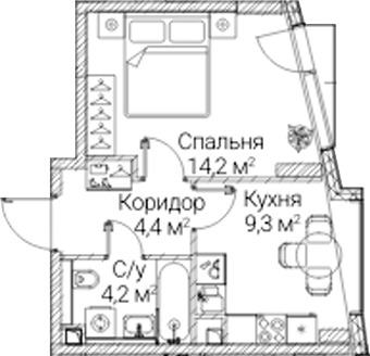 1-комн., 32.1 м², 30/41 этаж, ЖК «СЕЗАР БУДУЩЕЕ»