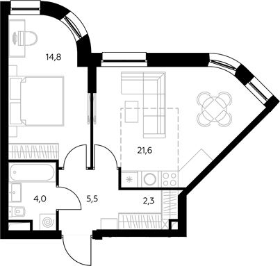 2-комн., 49.5 м², 22/43 этаж, ЖК «Адмирал»