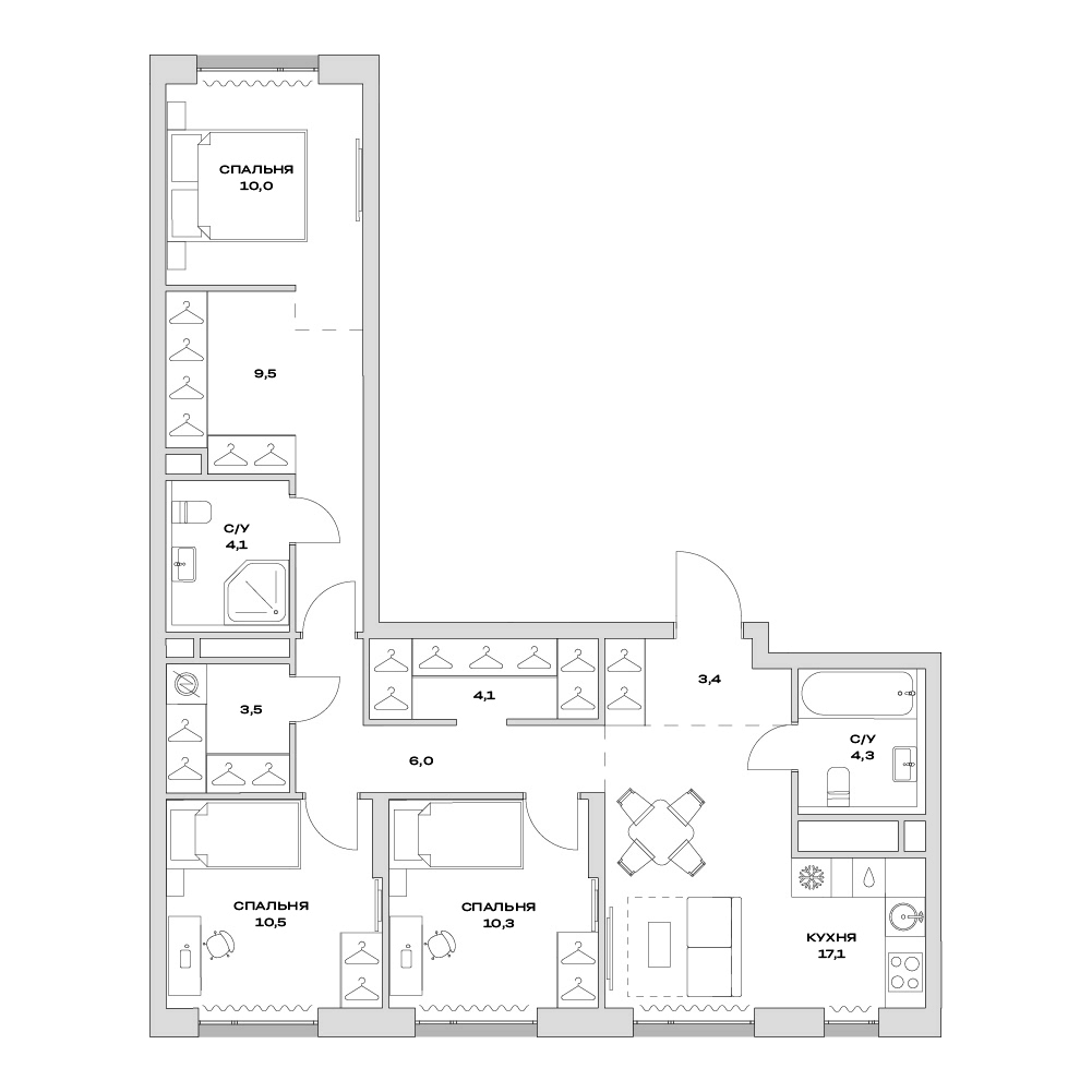 4+ комнаты, 82.8 м², 8/13 этаж, ЖК «Детали»