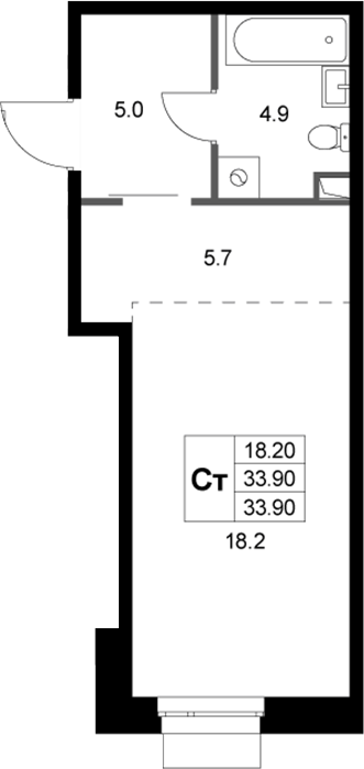 Студия, 33.8 м², 1/3 этаж, ЖК «Кореневский Форт 2.3»