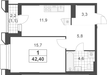 1-комн., 41.3 м², 15/23 этаж, ЖК «Южные сады»