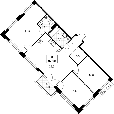 4+ комнаты, 96.8 м², 8/15 этаж, ЖК «Хольм»