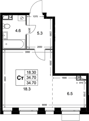 Студия, 34.7 м², 2/3 этаж, ЖК «Кореневский Форт 2.3»