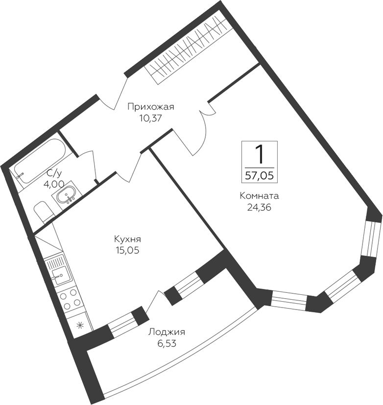 1-комн., 53.78 м², 3/17 этаж, ЖК «Пахра Сити»
