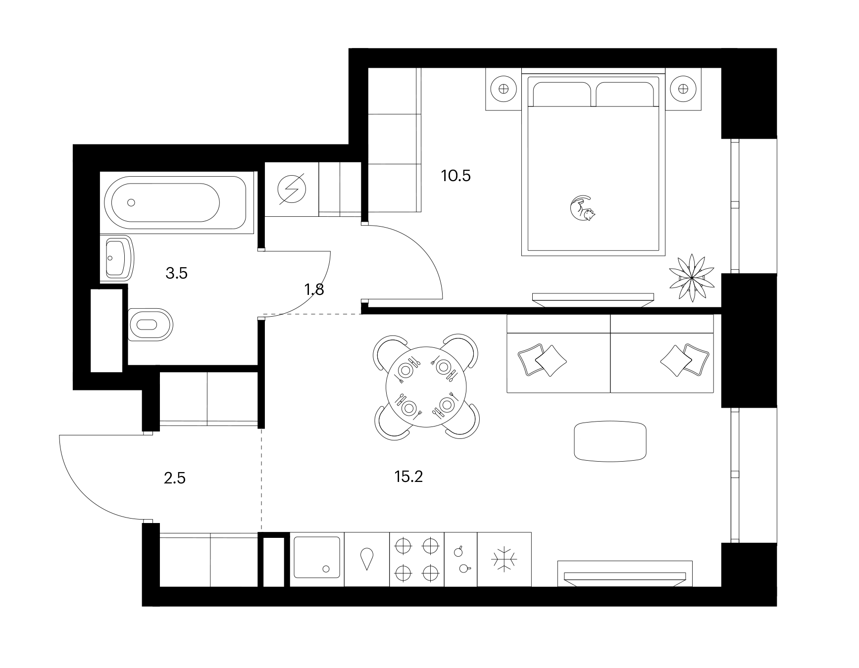 1-комн., 33.5 м², 2/10 этаж, ЖК «Строгино 360»