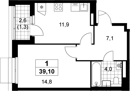 1-комн., 37.8 м², 8/15 этаж, ЖК «Деснаречье»