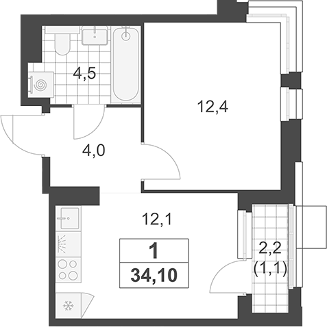 1-комн., 33 м², 17/19 этаж, ЖК «Южные сады»