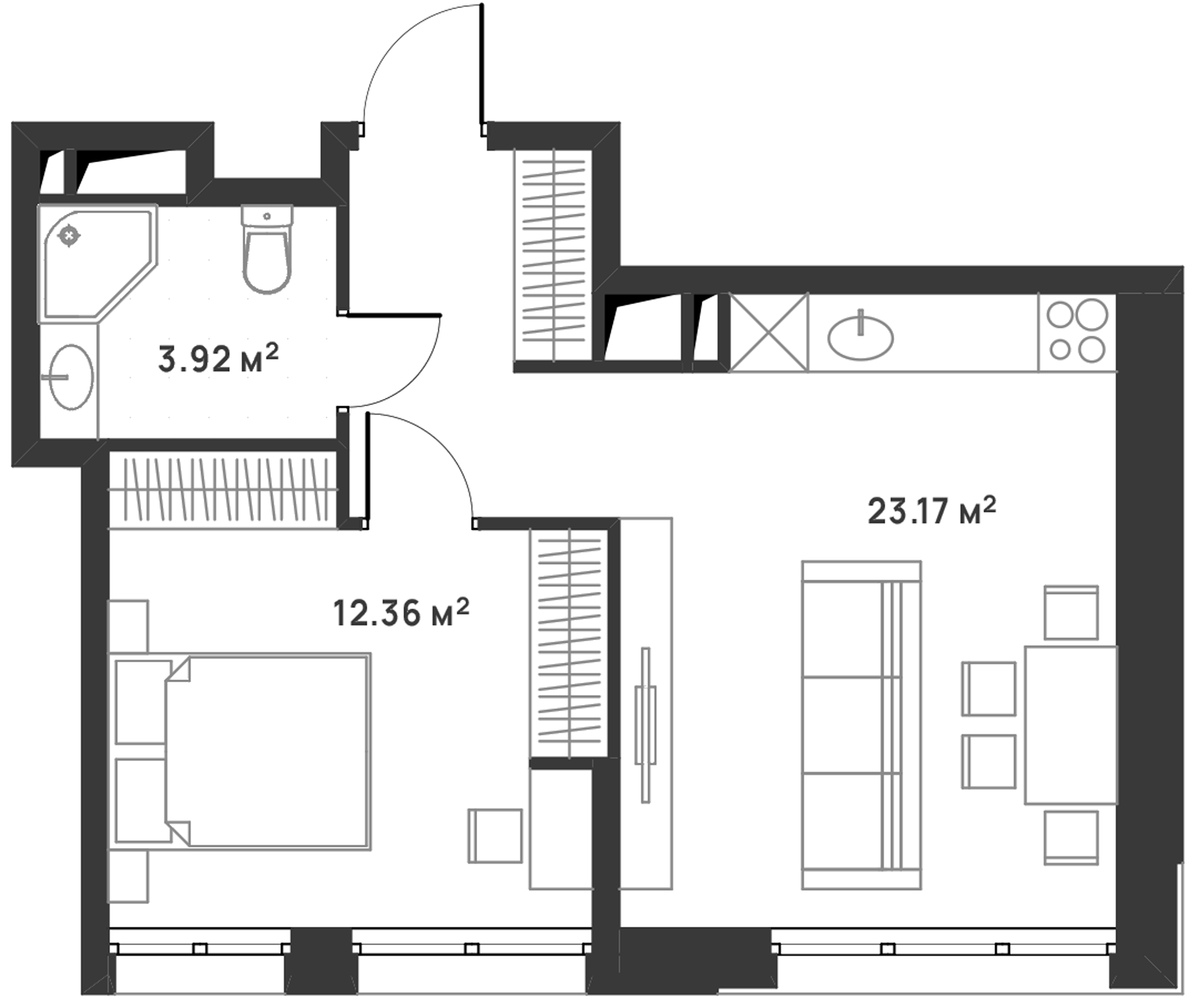 2-комн., 39.45 м², 20/23 этаж, ЖК «Дюна»
