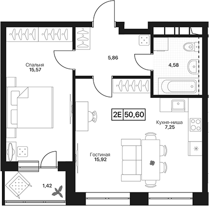 2-комн., 49.18 м², 5/13 этаж, ЖК «Пушкино Град»