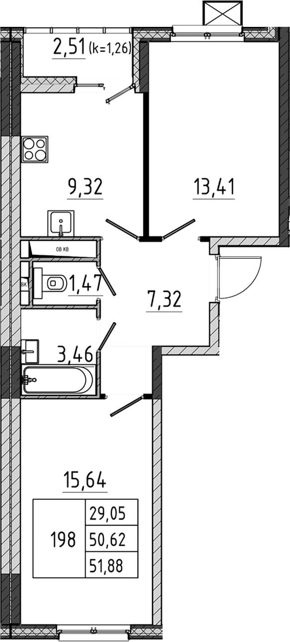 2-комн., 50.62 м², 14/17 этаж, ЖК «Поварово-Молодежный-2»