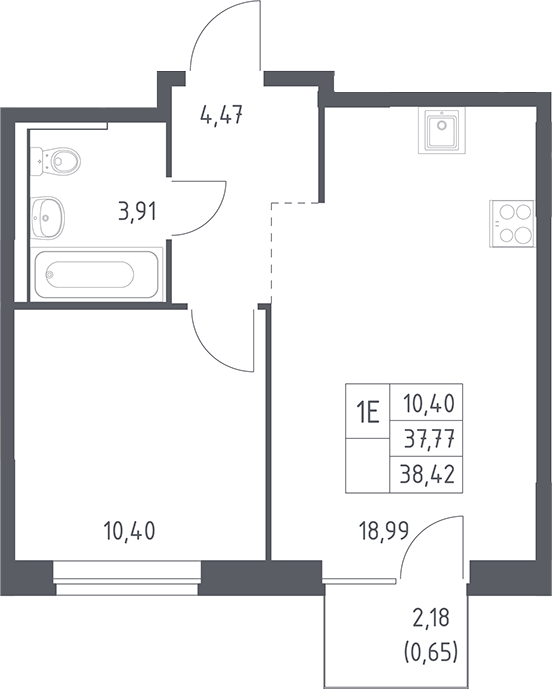 2-комн., 37.77 м², 4/12 этаж, ЖК «Рублевский квартал»