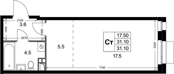 Студия, 31.1 м², 3/3 этаж, ЖК «Кореневский Форт 2.3»