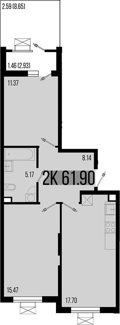 3-комн. квартира, 57.84 м² в ЖК Цветной бульвар — фото 2