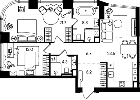 3-комн., 84.1 м², 24/50 этаж, ЖК «СТОУН Блик»