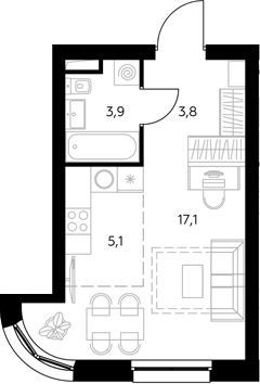 Студия, 30.3 м², 12/43 этаж, ЖК «Адмирал»