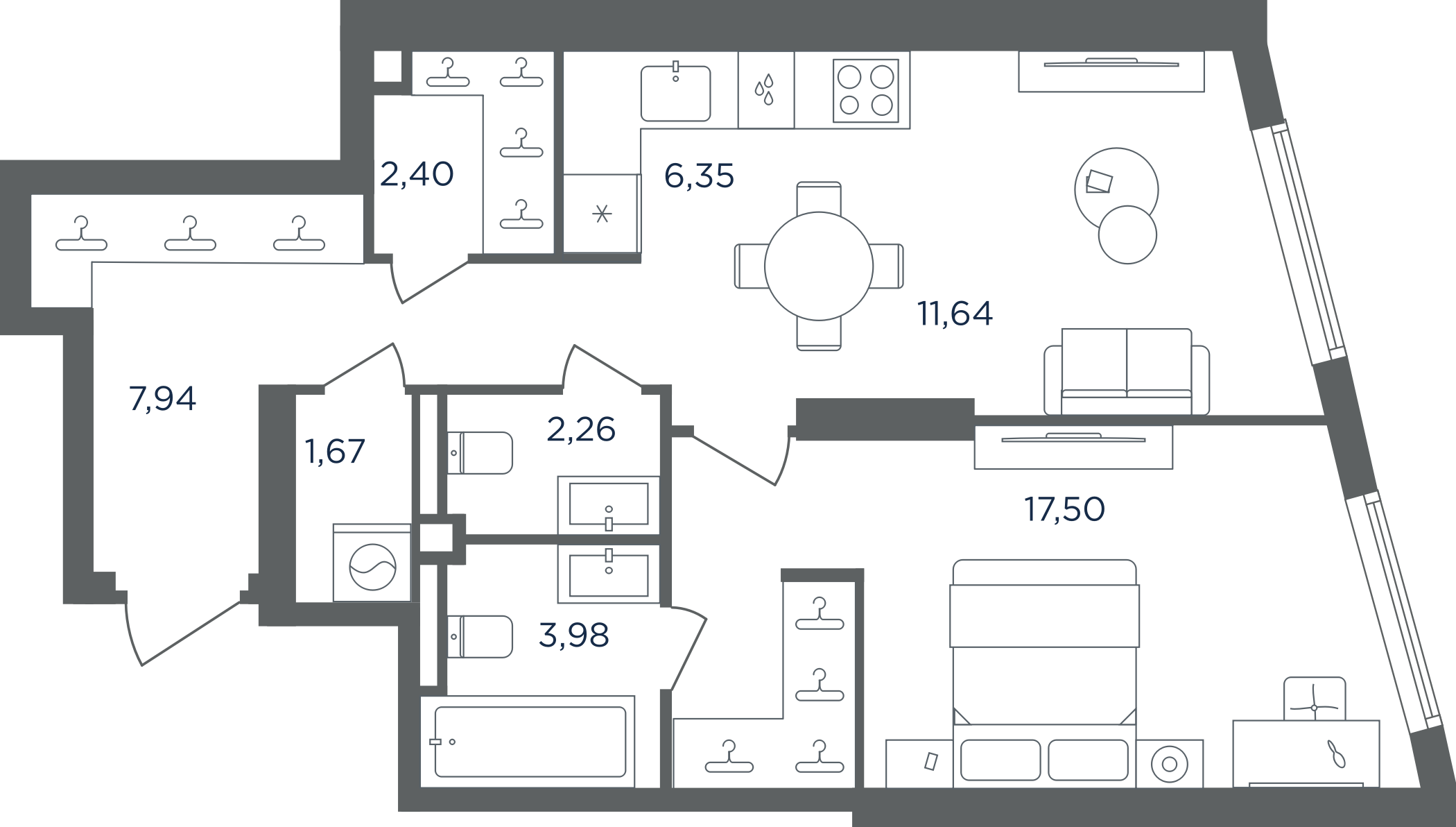 2-комн., 53.74 м², 5/30 этаж, ЖК «Сикрет Гарден»