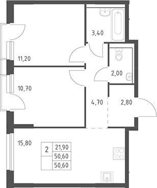 3-комн., 50.6 м², 19/20 этаж, ЖК «Химки Парк»
