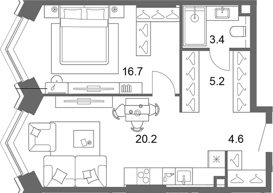 2-комн., 50 м², 4/13 этаж, ЖК «ОМ Ботанический»