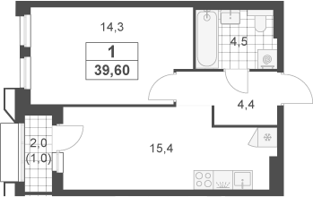 2-комн., 38.6 м², 15/23 этаж, ЖК «Южные сады»